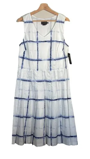 Pendleton Sleeveless A-line Dress‎ Size 12 White Blue Plaid Check Pleated NWT thumbnail 1