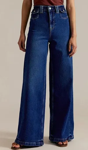 NEW Free People We The Free Blue Night Kellee High Rise Palazzo Wide Leg Jeans thumbnail 1