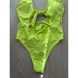 B45 New Women AMI 1pc Swimsuit Neon Yellow size Small/Medium thumbnail 2