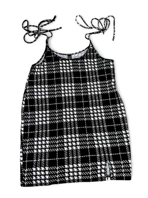 SheIn Maternity Black & White Plaid Tie-Shoulder Mini Dress thumbnail 2