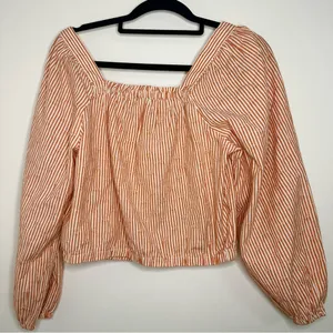 Madewell Puff-Sleeve Button-Front Crop Top in Embroidered Stripe XS thumbnail 5