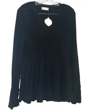 Altar'd State Black Mixed Media Waffle Knit Peplum Sweater Top M minimal cozy thumbnail 1