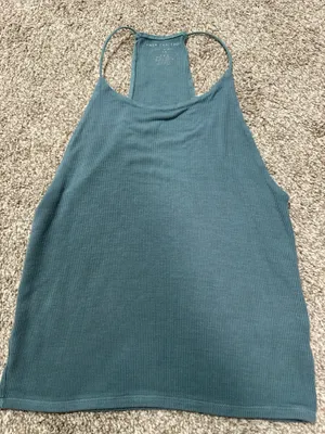 American Eagle Outfitters Teal Ribbed Racerback Tank thumbnail 1