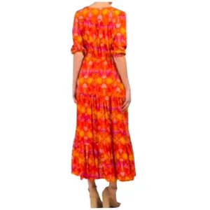 Floral Prairie Maxi Dress Small Boho Festival Cottagecore Orange Pink Romance thumbnail 2