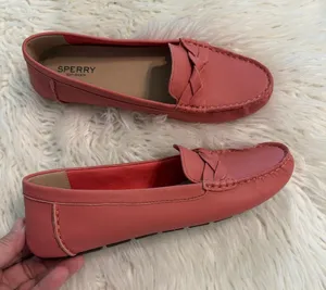 Sperry Coral-Pink Leather Braided Penny Loafers size 7.5 excellent conditions thumbnail 1