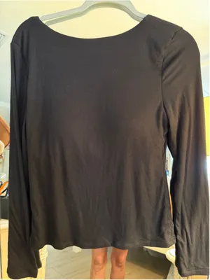 NEW Ribbed Black Built in Bra Open Back Long Sleeve Top XL thumbnail 1
