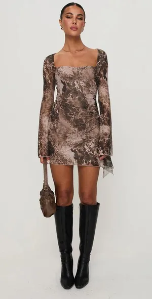 Suareza Long Sleeve Mini Dress Leopard thumbnail 1