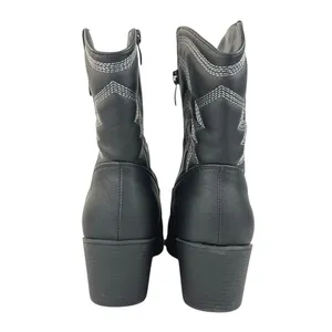 Global Win Black Faux Leather Stitch Embroidered Mid Calf Western Cowboy Boots 8 thumbnail 3