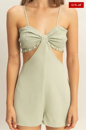 NWOT Sage Green Cutout Romper With Smoked Bust Size Large thumbnail 1