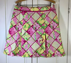 Lilly Pulitzer Pink Green Tropical Parrot Trellis ALine Mini Skirt Skort 10 READ thumbnail 1