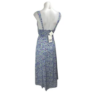 NEW Zara Women's Blue Floral Sleeveless Slit Midi Tank A-Line Slip Dress Size XS thumbnail 2