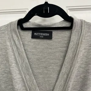 Kittenish gray jumpsuit sweats comfy wrap front drawstring‎ wide leg small thumbnail 2