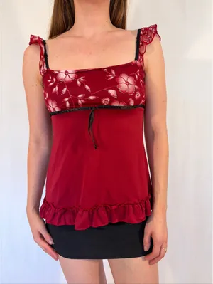 Red Milkmaid Babydoll Y2k Vintage Tank Top thumbnail 5