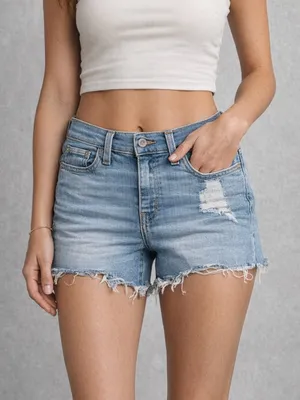 Levi's Light Blue Distressed Denim Cutoff Shorts thumbnail 1