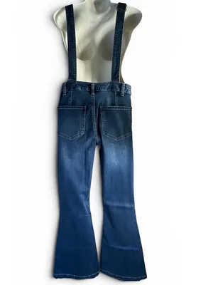 FREE PEOPLE Women's Blue Denim Overalls Jeans - Flared Leg size 27 thumbnail 2