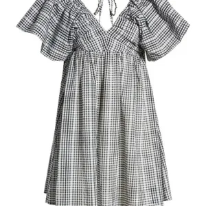 Moon River Afternoon Sunshine Multi Plaid Puff Sleeve Mini Dress thumbnail 8