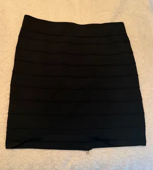 Black Ribbed Mini Skirt - Classic Women's Pencil Skirt Small with back zipper thumbnail 1