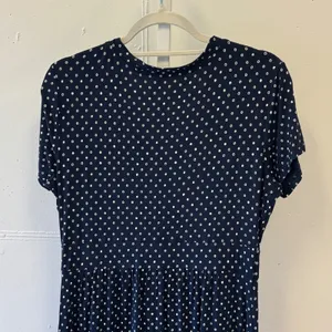 L.L. Bean Navy Polka Dot Faux Wrap Midi Dress Empire Waist 504854 M Reg thumbnail 5