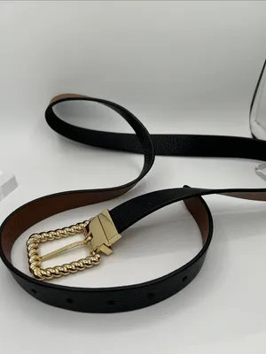 Source Unknown Black and Brown reversible belt with Gold Twisted Buckle thumbnail 4