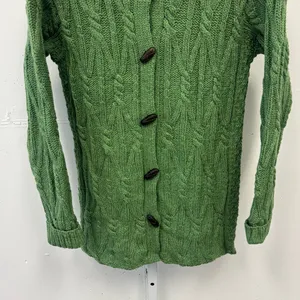 Vintage Aran Crafts Merino Wool Cable‎ Knit Button Cardigan Sweater Green XS thumbnail 5