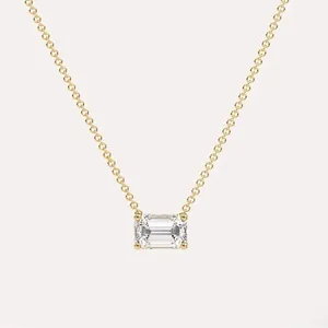 NEW Minimalist Gold Necklace with Simulated‎ Diamond Emerald Cut Pendant, 16-18” thumbnail 2