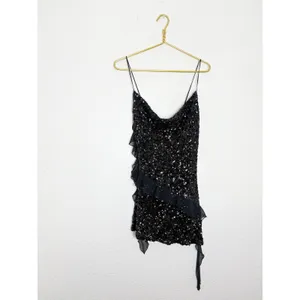 NWT Zara Black Short Sequin Dress With Ruffle Trim Size XS Party Cocktail thumbnail 4