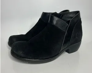 Fly London Ankle Boots Womens 40 Black Good Suede Leather Block‎ Heel Booties thumbnail 1