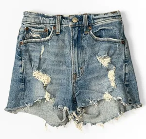 Abercrombie & Fitch Curve Love‎ High Rise Mom Shorts Distressed Light Wash 00/24 thumbnail 1
