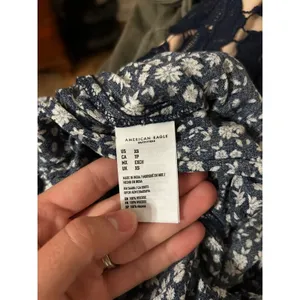 American Eagle Outfitters Womens Black Floral Boho Lace Trim Mini Dress XS Long thumbnail 7