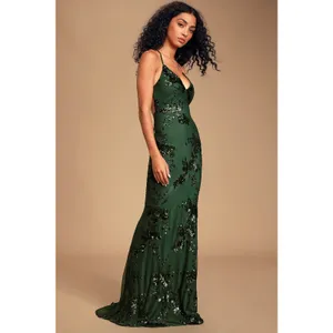 NWT Lulus Valhalla Forest Green Sequin Lace-Up Maxi Dress Glam Holiday Size M thumbnail 3