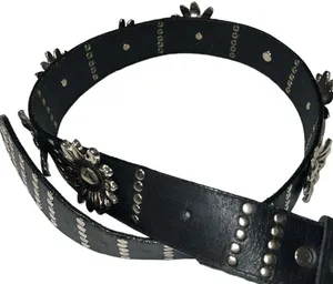 Cute black belt with silver studded detailing, cute silver metal flowers too thumbnail 6