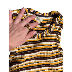 Pilcro Anthropologie Striped Ribbed High Neck Tank Top Mustard Brown White M thumbnail 3