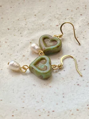Handmade unique quality Czech glass heart bead fairy boho vintage retro style earrings🌿✨ thumbnail 5