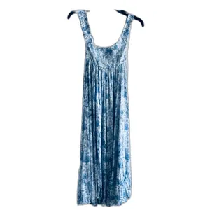 Boho Me crop wide leg JUMPSUIT XS smocked paisley floral shabby chic BLUE WHITE thumbnail 4
