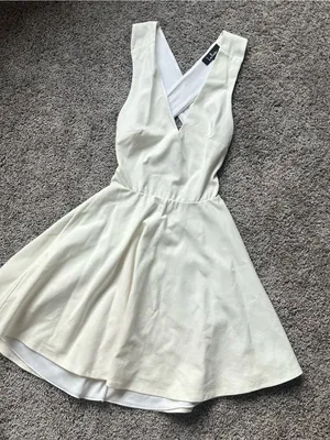 Lulu's Ivory V-Neck Fit & Flare Mini Dress thumbnail 1