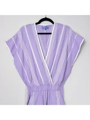 Paradised Merri Wrap Effect Stripe Jumpsuit XS Purple Beach Coverup Cotton thumbnail 6