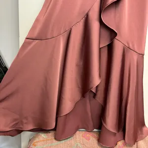 Lulus Enchanted Moments Mauve Pink Satin Ruffle Dress Sz Medium High Low V Neck thumbnail 10