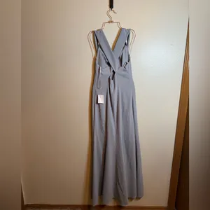 Dessy Collection‎ OFF-THE-SHOULDER CRISS CROSS BACK TRUMPET GOWN Platinum thumbnail 4