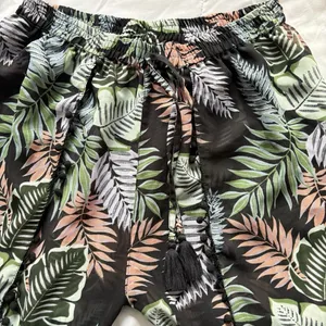 Womens Wide Leg Floral‎ Tropical Beach Summer Cover Up Flowy Drawstring Green thumbnail 5