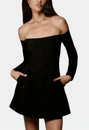 Bardot Nadene Hourglass Black Off Shoulder Mini Cocktail Dress Size 4 NWT thumbnail 1