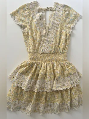 American Eagle Yellow Floral Eyelet Lace Mini Dress XS thumbnail 3