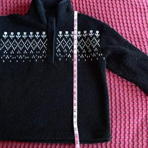 LOFT Women’s Sherpa Fleece Pullover Sweater Size S Black White Fair Isle Mock Neck thumbnail 7