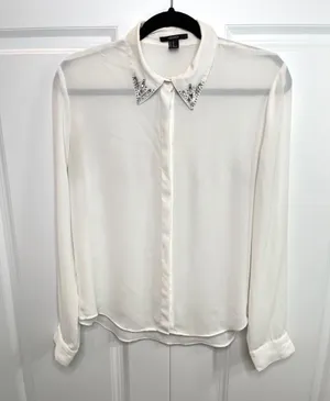 White Jewel Collar Long Sleeve Button Down Blouse thumbnail 12