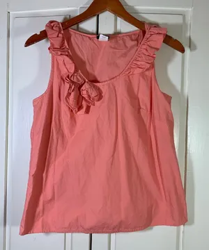 J.Crew Womens Coral‎ Pink Ruffle Rosette Cotton Sleeveless Blouse Top 6 Romantic thumbnail 1