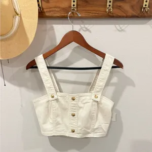 Michael Kors Women's Cream Cropped Button-Front Tank Top size‎ Small thumbnail 4