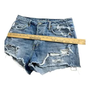 American Eagle Denim Shorts Women Size 8 Blue Distressed Button Fly Y2K Cutoff thumbnail 9