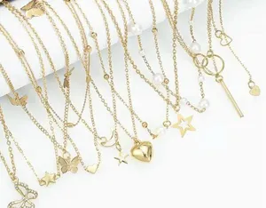 11 Gold Bohemian Layered Golden Necklaces Set thumbnail 3
