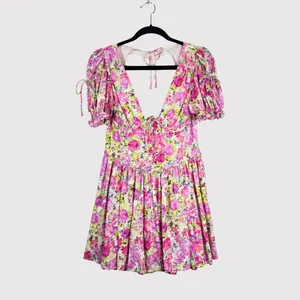 For Love & Lemons Mini Dress Paulina Silk Floral Corset Puffed Coquette Medium thumbnail 2