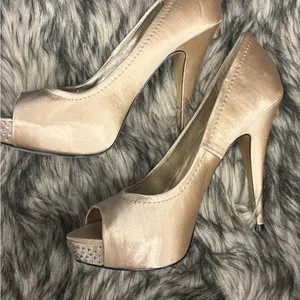 Steve Madden Women's Satin Peep Toe Heels‎ - Tan thumbnail 8