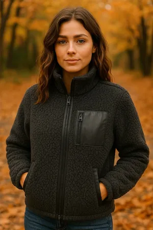 Abercrombie & Fitch Soft A&F Leather Trim Sherpa Fleece Jacket Size Small thumbnail 1